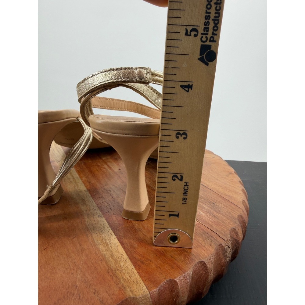 Seychelles starboard Strappy Sandals 8.5 Gold Tan Square Toe Kitten Heel Buckle - Picture 9 of 9